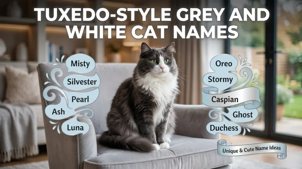 Tuxedo-Style Grey And White Cat Names